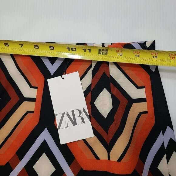 ZARA HIGH-WAIST PRINTED SKIRT ORANGE | 2396/066 SIZE M - Picture 13 of 14